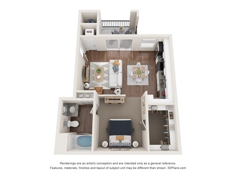 Floor plan for studio, 1 bath, 689 sqft